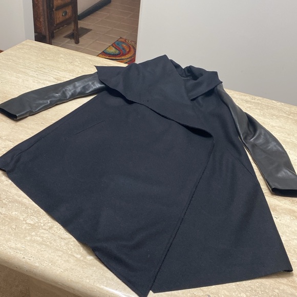 ALL SAINTS Asymmetrical Wool Coat, leather sleeves, Great Condition, see photos - Picture 7 of 15